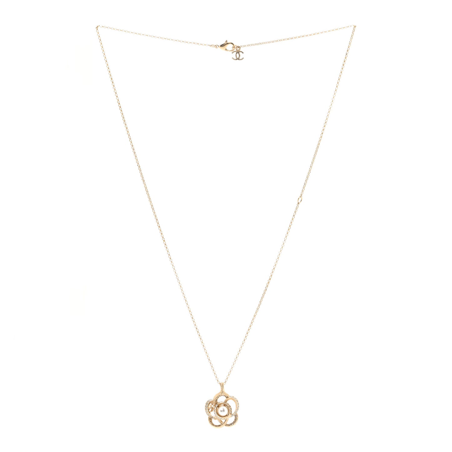Crystal Pearl Camellia Necklace Gold
