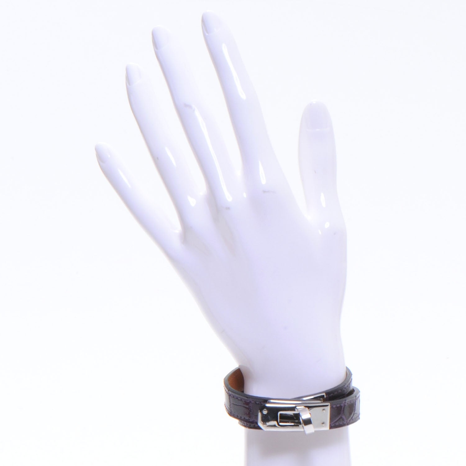 Hermes Shiny Alligator Kelly Double Tour Bracelet Small Amethyst 2 of 8