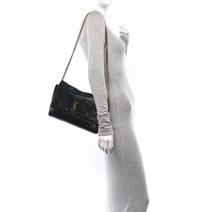 Saint Laurent Calfskin Crocodile Embossed Suede Medium Reversible Monogram Kate Satchel Military Taupe 2 of 11