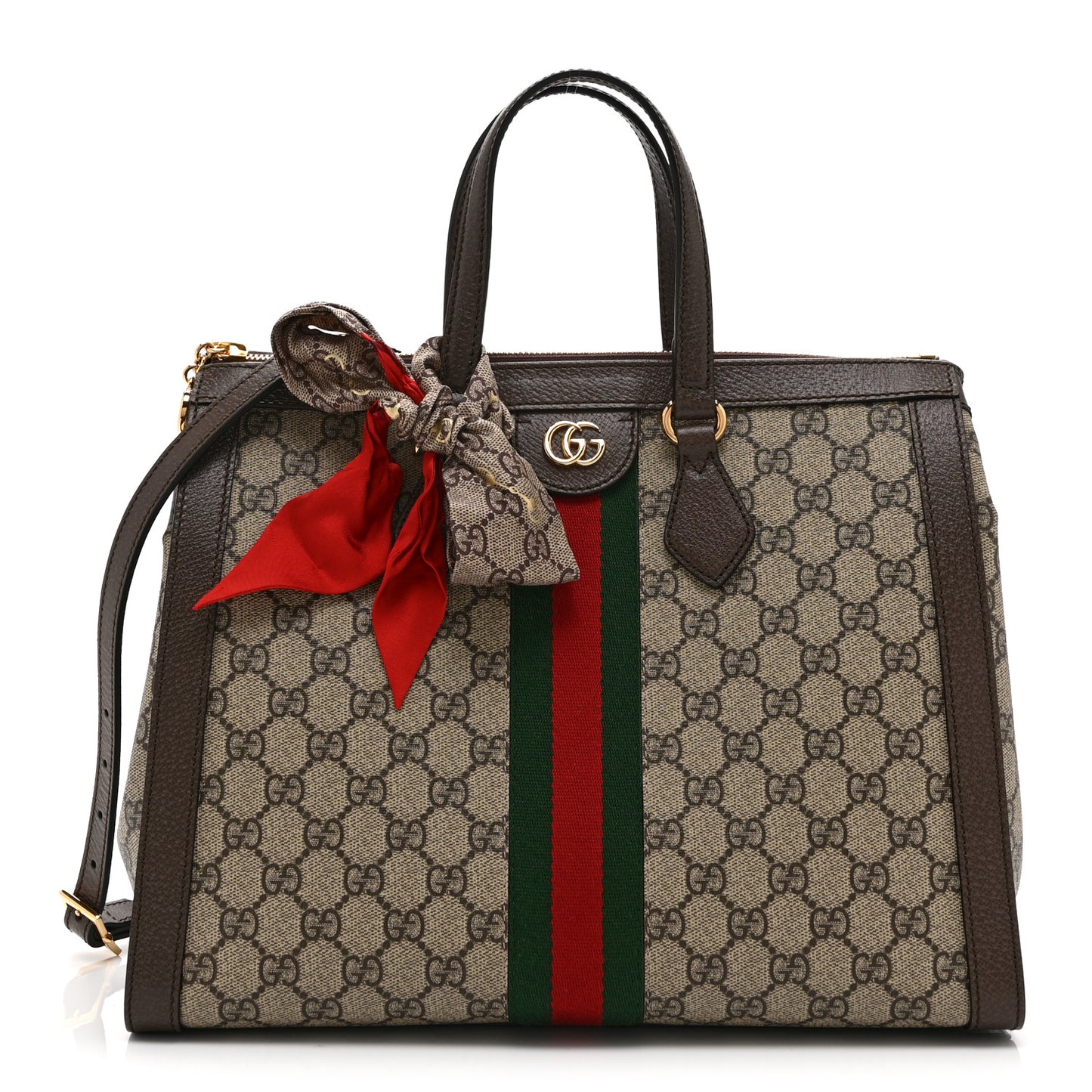GG Supreme Monogram Web Medium Ophidia Tote Bag Brown