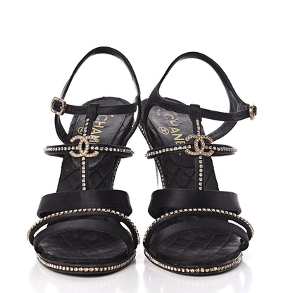 Chanel Satin Crystal CC Sandals 38.5 Black 2 of 12