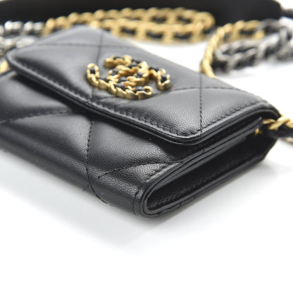 Chanel Shiny Goatskin Quilted 19 Flap Coin Purse With Chain Black 7 of 11