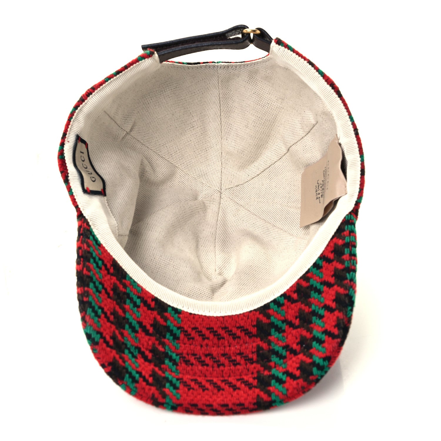 Gucci Tweed Wool Houndstooth Interlocking G Baseball Hat S Red Green 6 of 9
