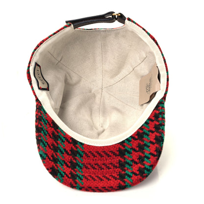 Gucci Tweed Wool Houndstooth Interlocking G Baseball Hat S Red Green 6 of 9