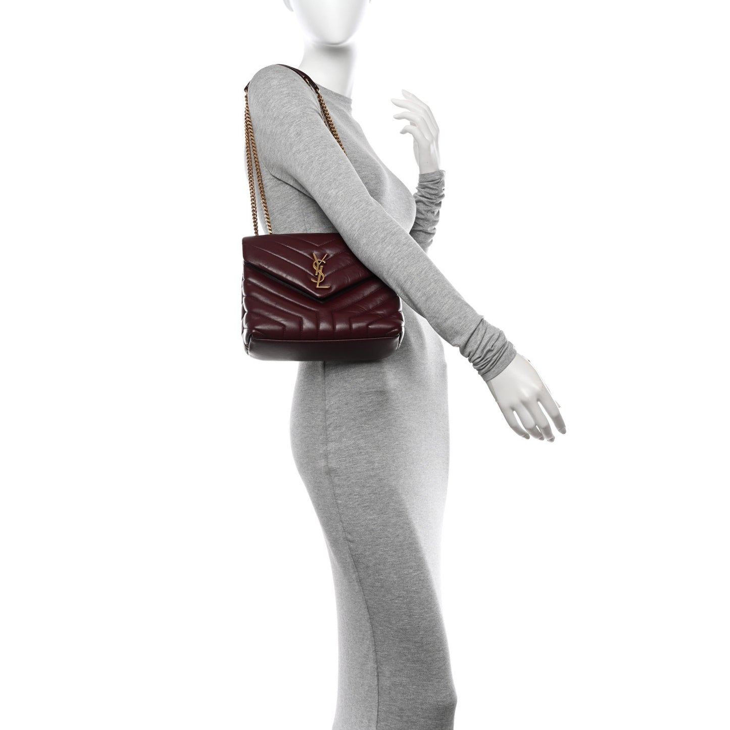 Calfskin Y Quilted Monogram Small Loulou Chain Satchel Dark Legion Red