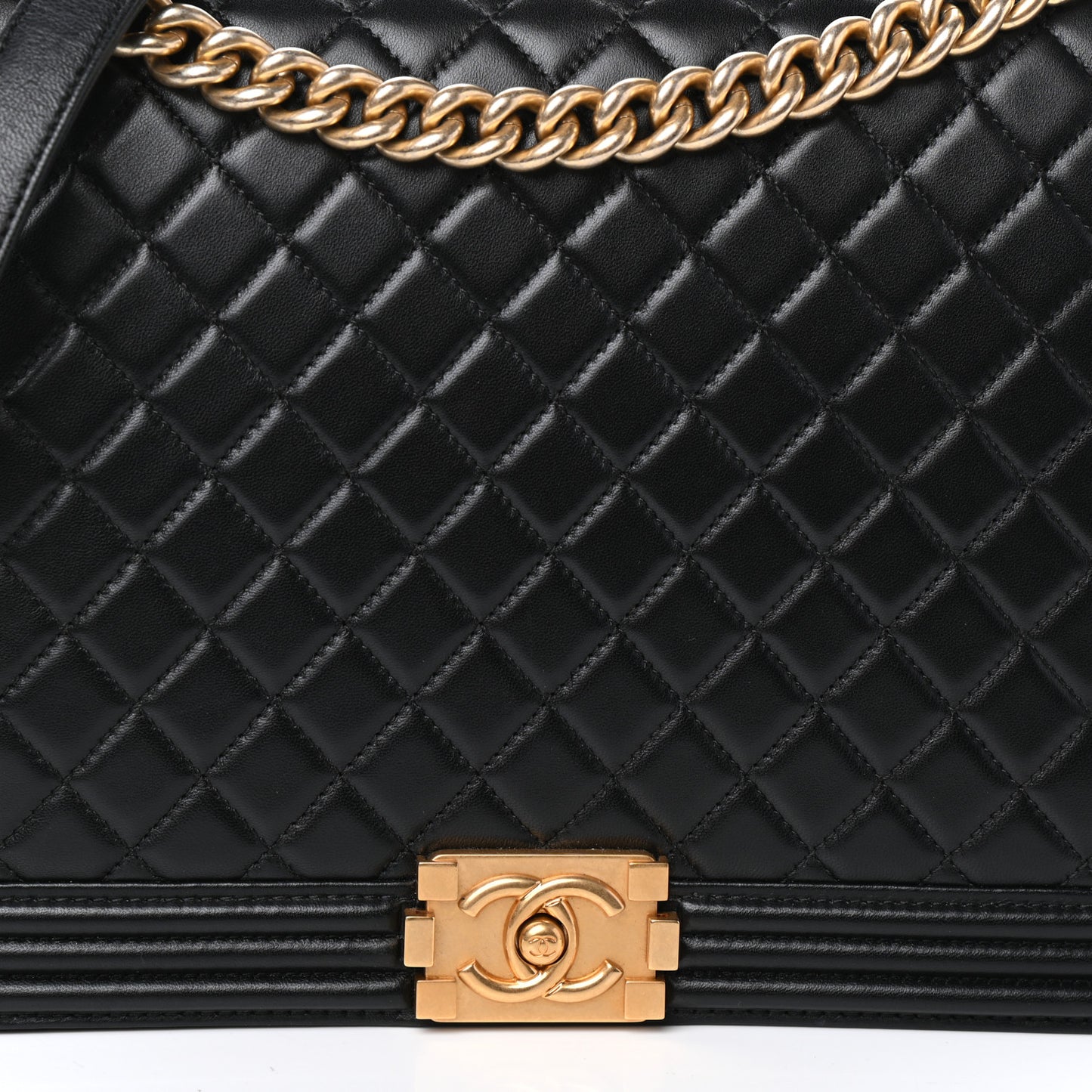 Lambskin Quilted Large Boy Flap Black