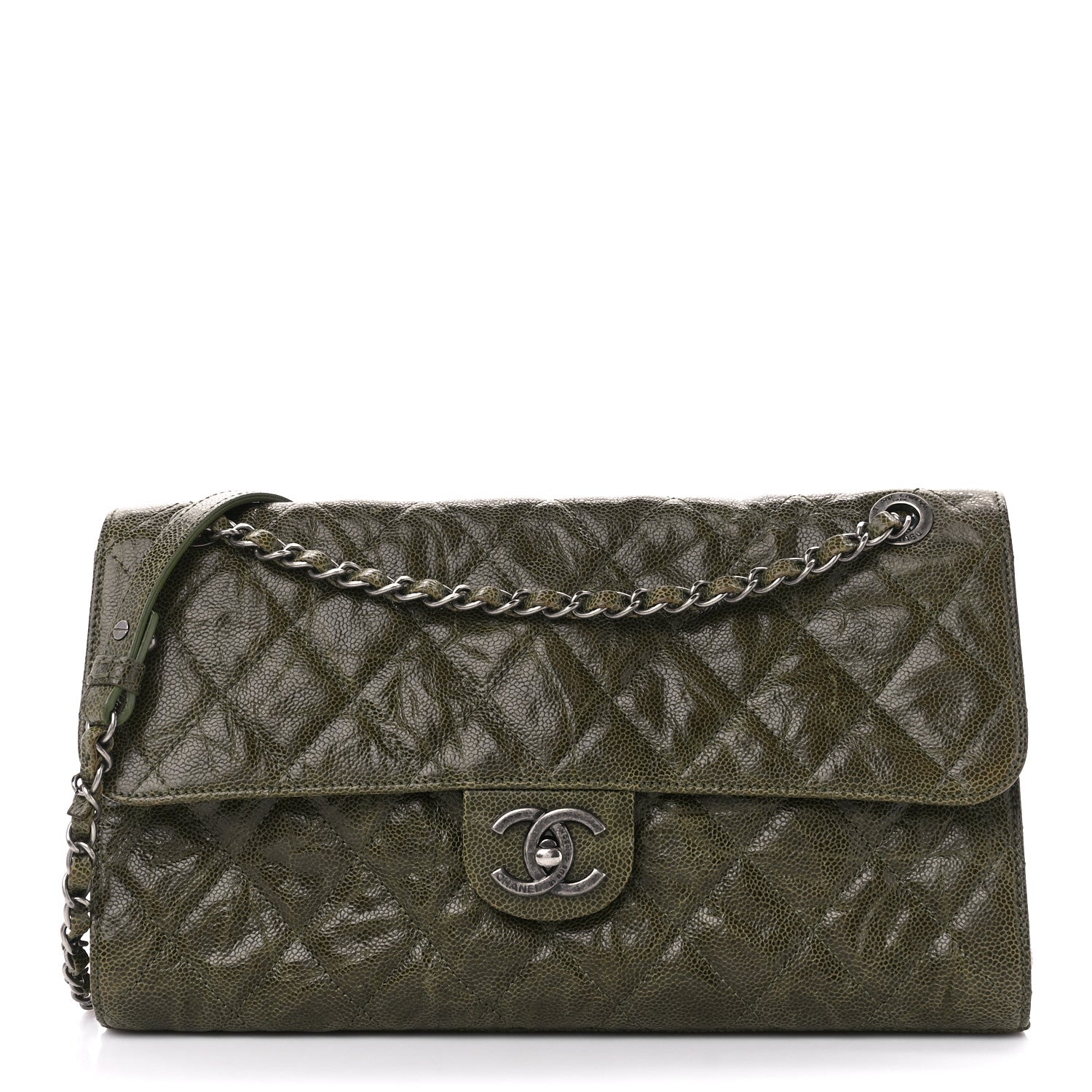 Chanel Crumpled Grained Calfskin Jumbo CC Crave Flap Green 1 of 11