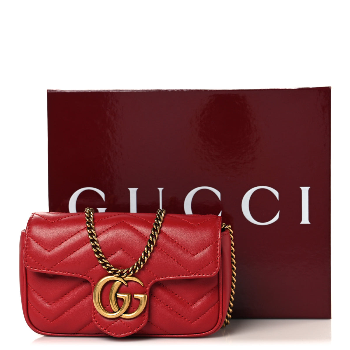 Gucci Calfskin Matelasse Super Mini GG Marmont Shoulder Bag Hibiscus Red 12 of 12