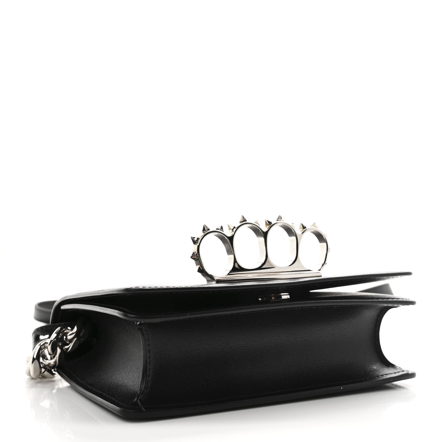 Alexander McQueen Smooth Calfskin Mini The Four Ring Knuckle Chain Shoulder Bag Black 4 of 9