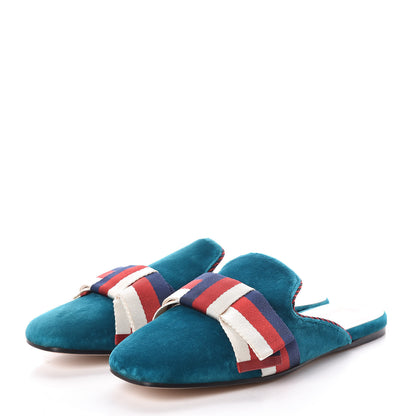Gucci Softy Velvet Sylvie Bow Slippers 39.5 Pavone 2 of 7