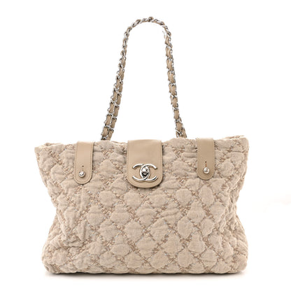 Chanel Canvas Quilted Tweed Stitch Bubble Shopping Tote Beige 1 of 10