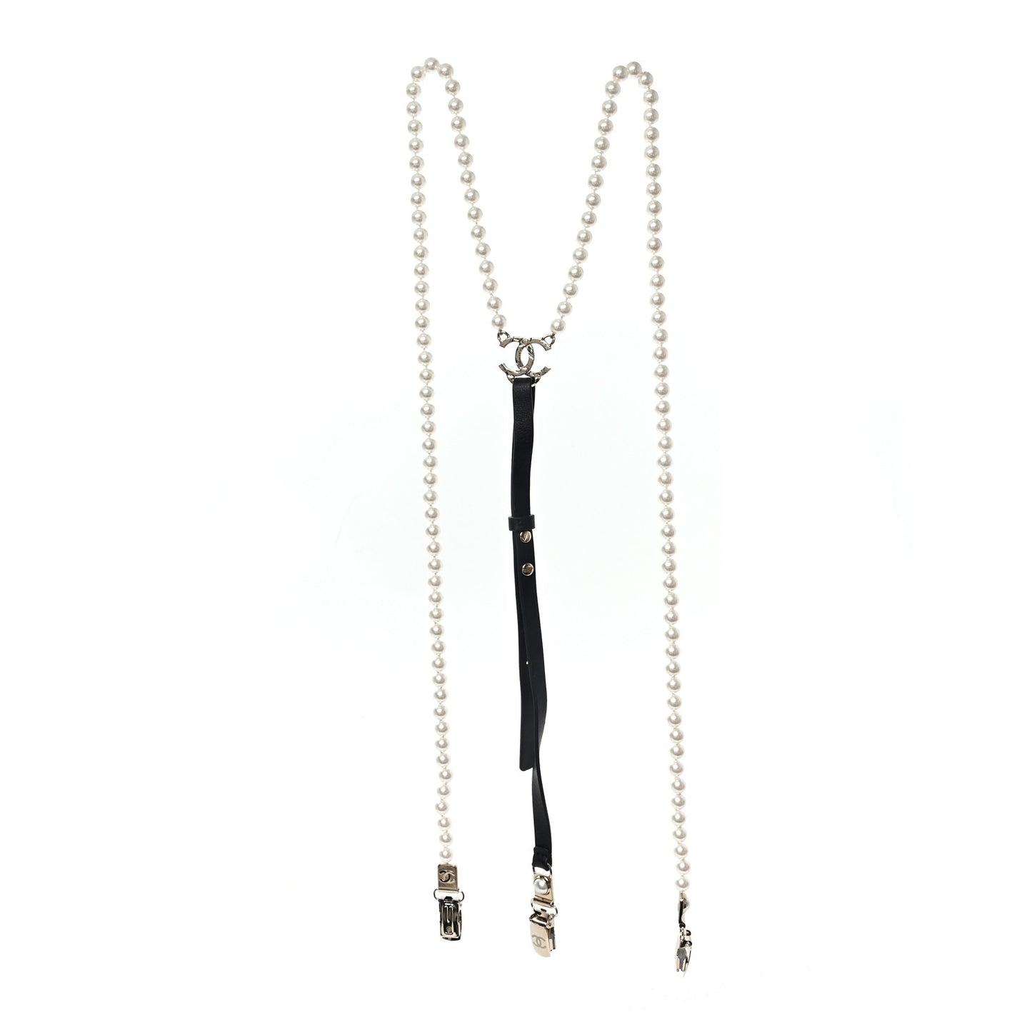 Calfskin Pearl CC Suspenders XL Black Pearly White