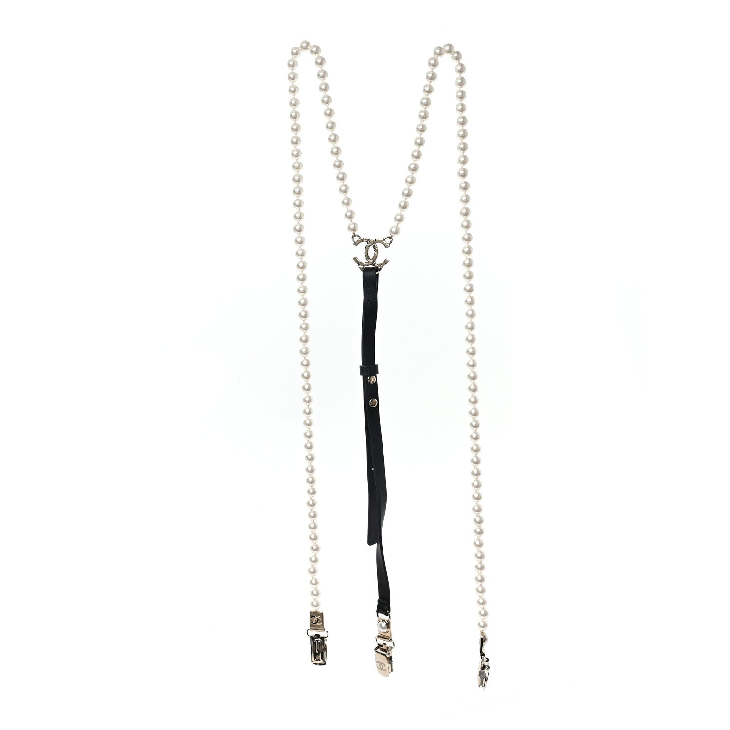 Chanel Calfskin Pearl CC Suspenders XL Black Pearly White 2 of 3