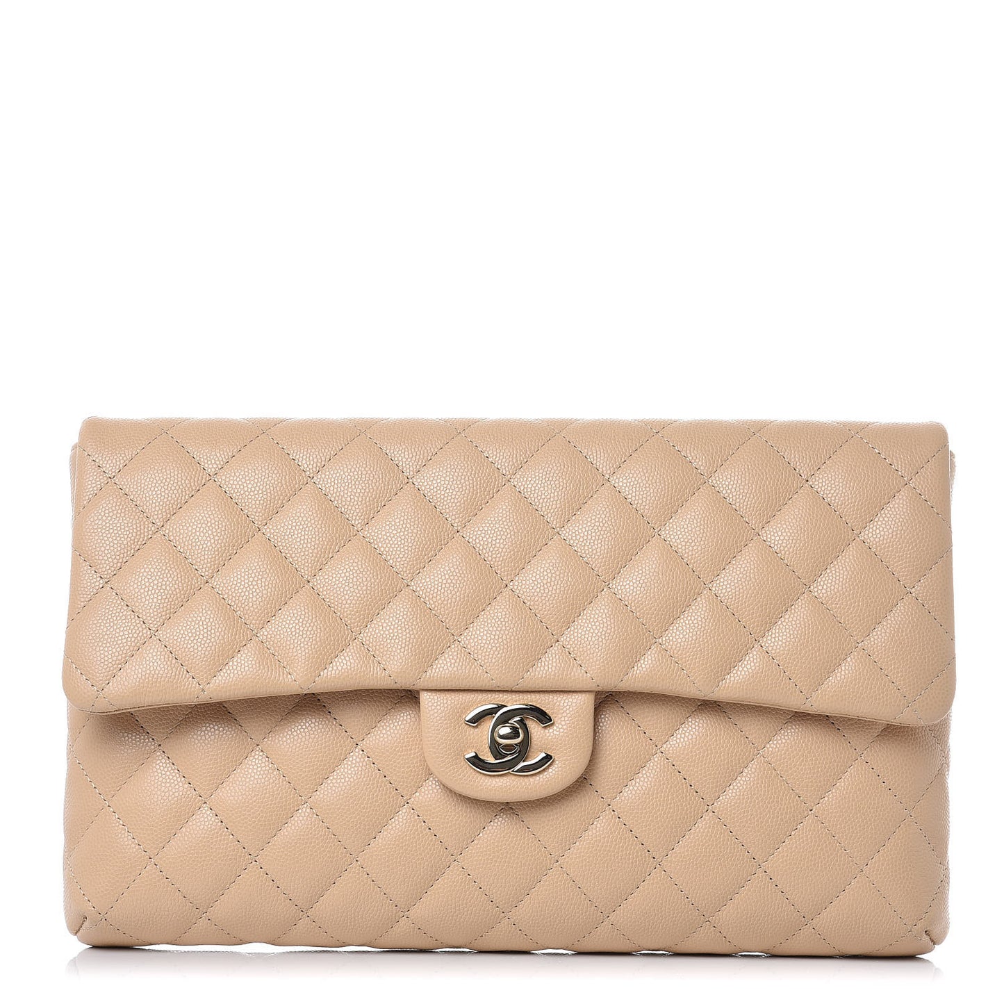 Caviar Quilted Flap Clutch Beige