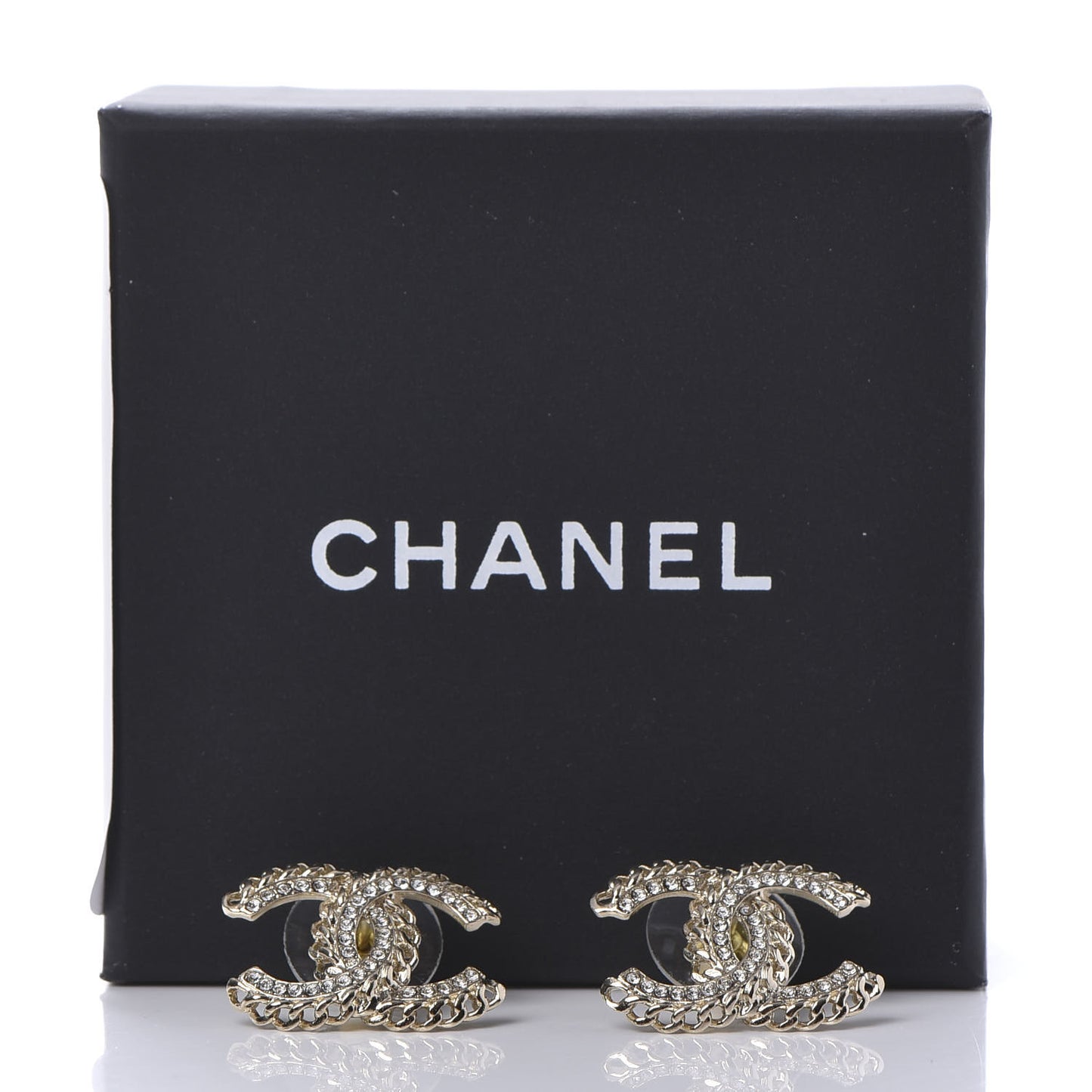 Crystal Chain CC Earrings Gold