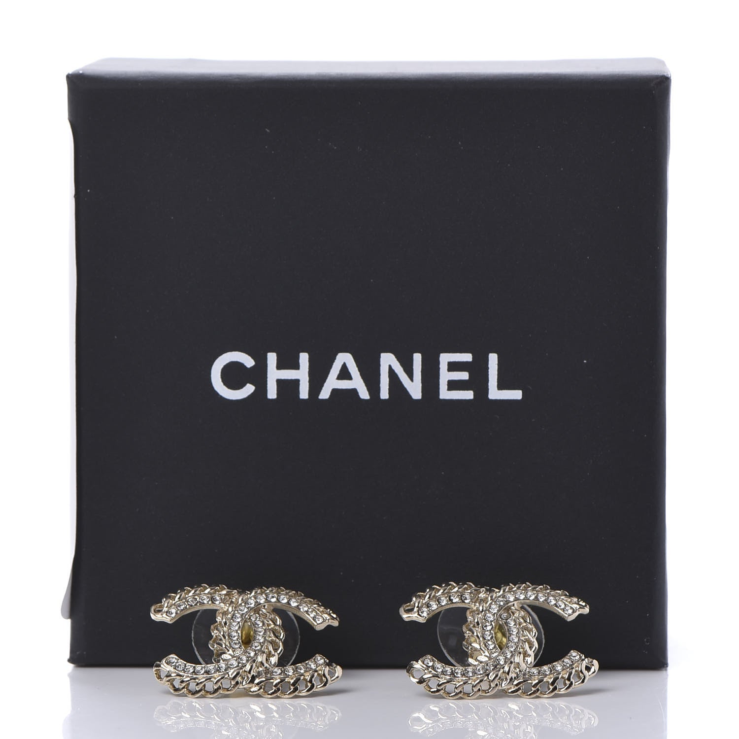 Chanel Crystal Chain CC Earrings Gold 5 of 5