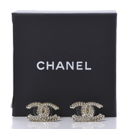 Chanel Crystal Chain CC Earrings Gold 5 of 5