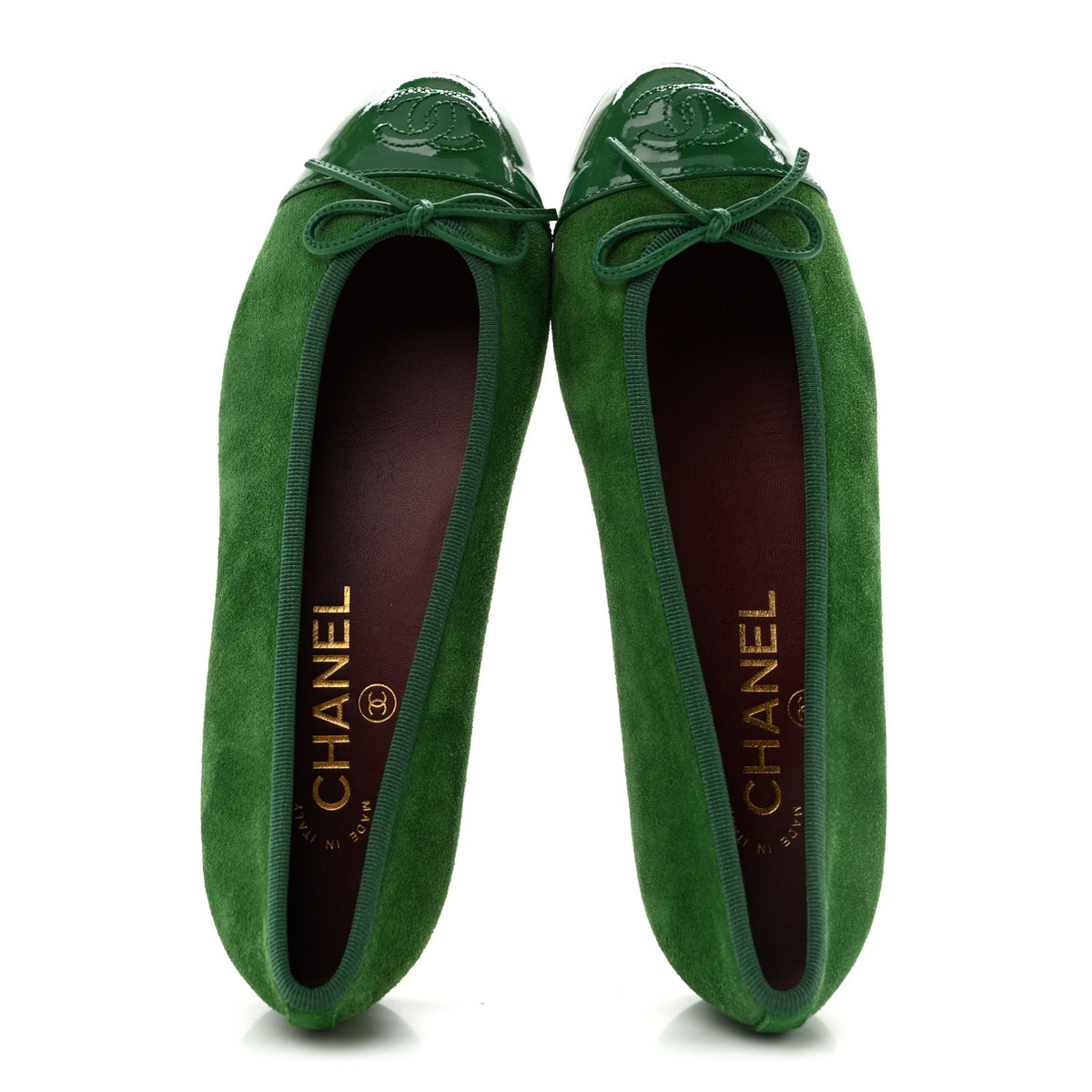 Chanel Suede Patent Cap Toe CC Ballerina Flats 36 Green 2 of 11
