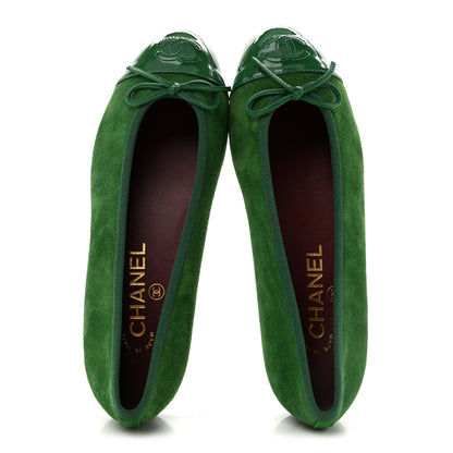 Chanel Suede Patent Cap Toe CC Ballerina Flats 36 Green 2 of 11