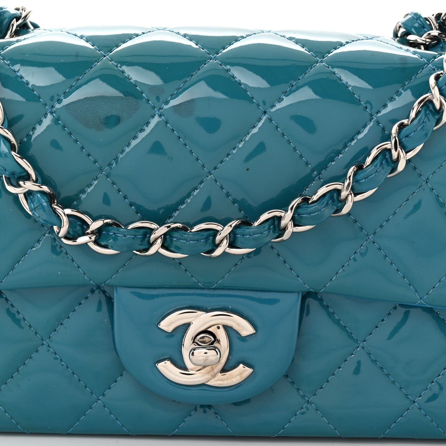 Patent Quilted Mini Rectangular Flap Turquoise