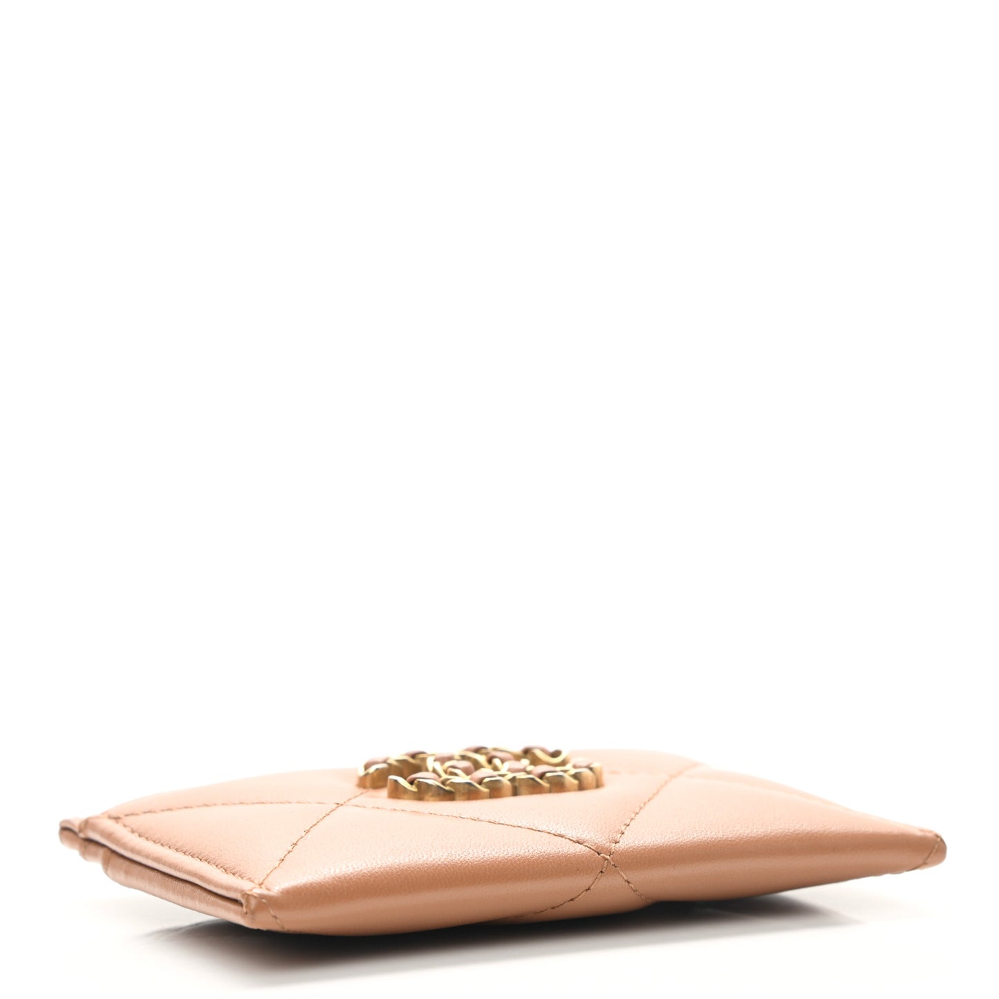 Lambskin Quilted Chanel 19 Card Holder Brown