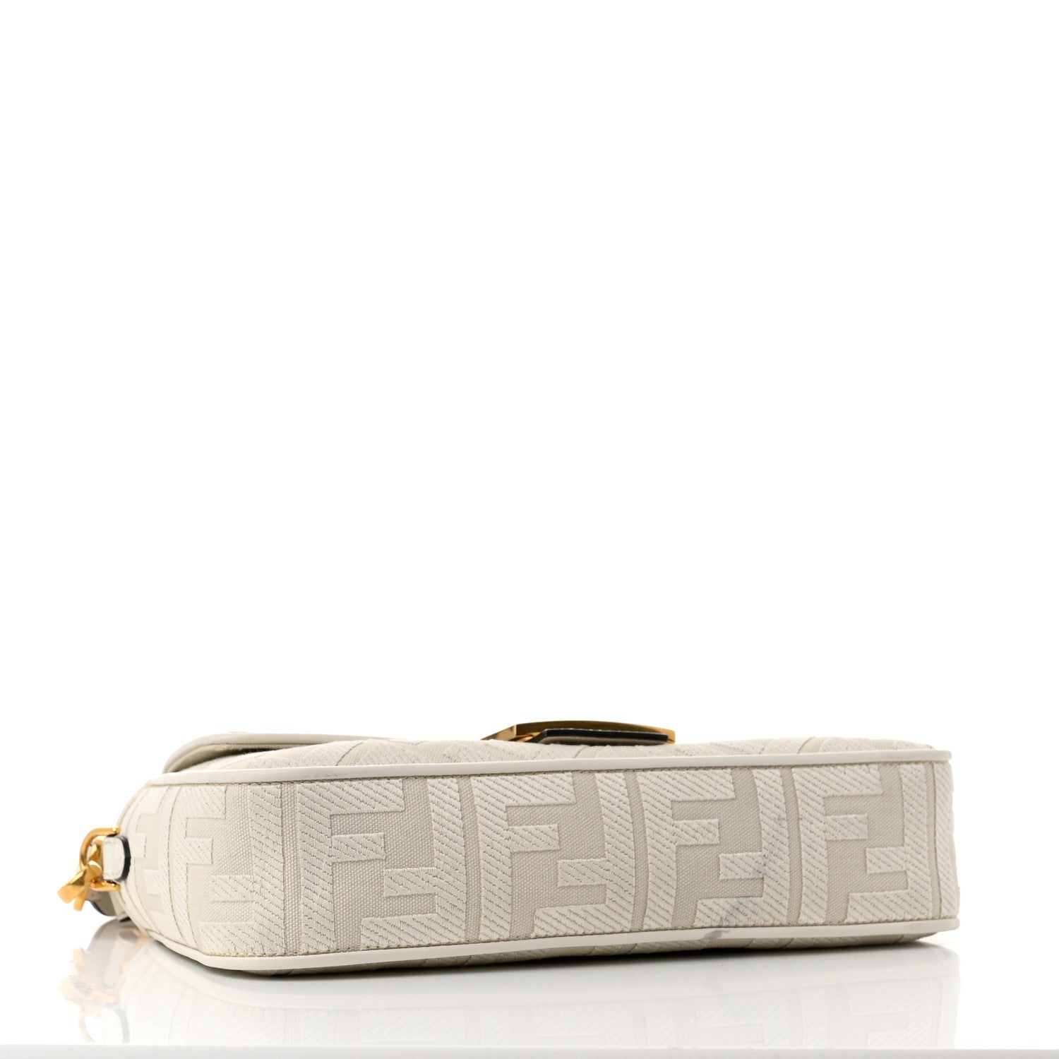 Fendi Canvas Vitello King Extra Strap FF Embroidered Baguette White Ice 4 of 12