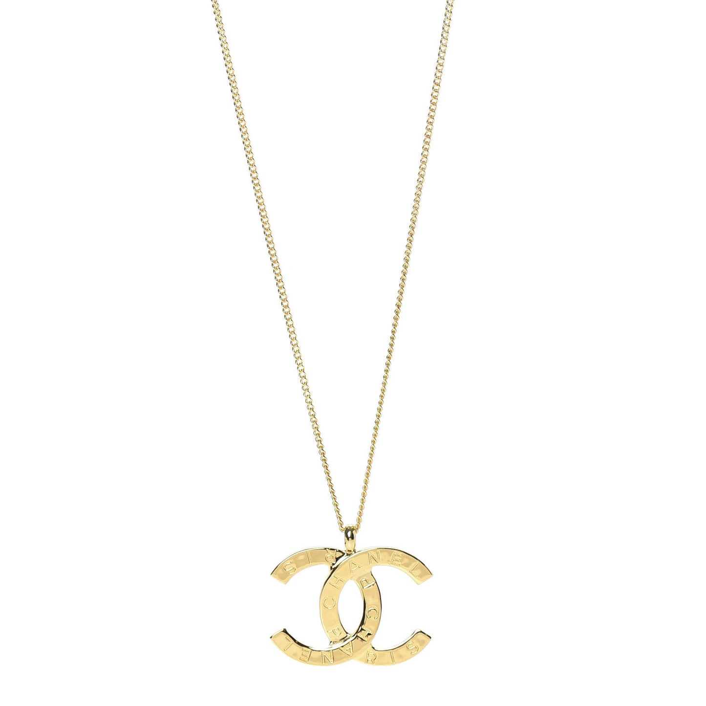 Metal CC Paris Button Necklace Gold