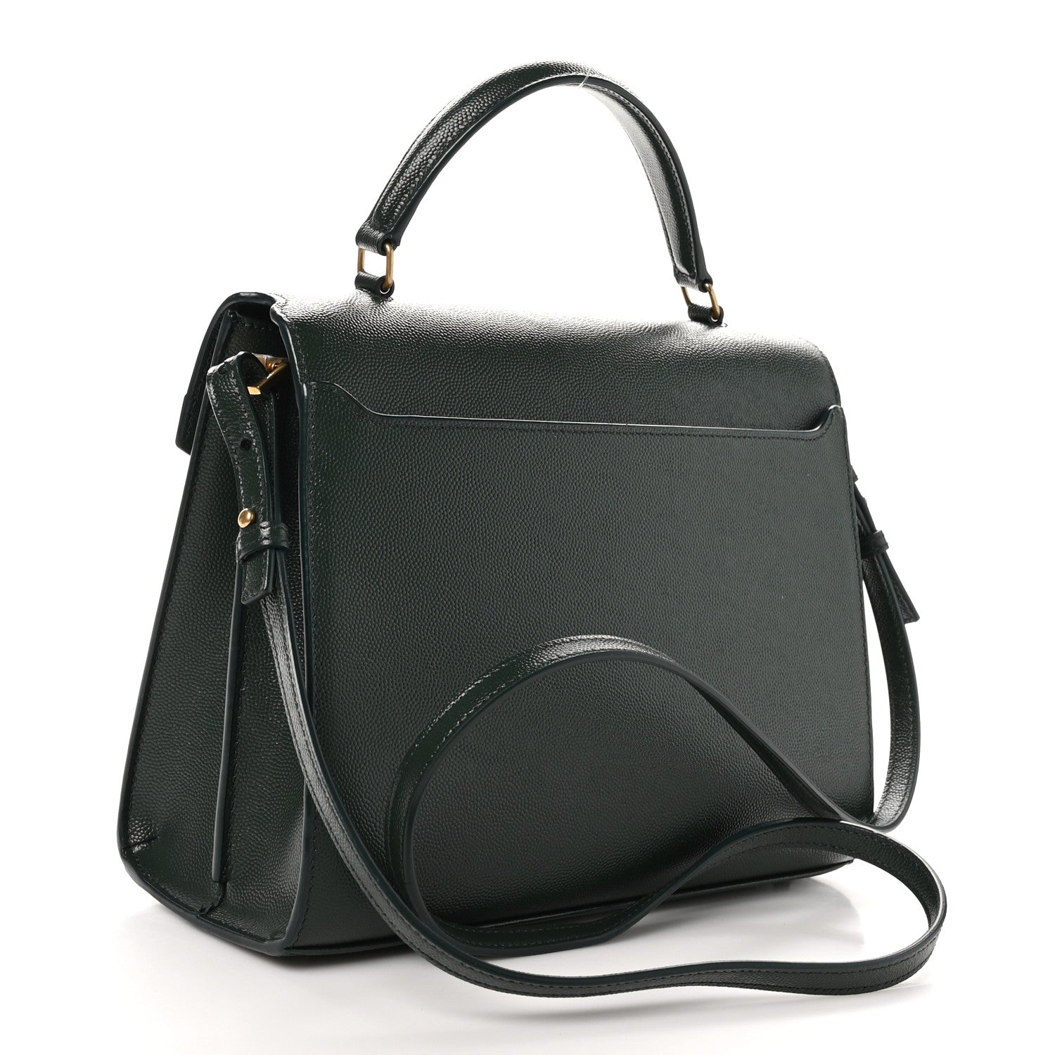 Saint Laurent Grain de Poudre Medium Classic Monogram Cassandra Top Handle Vert Fonce 4 of 11