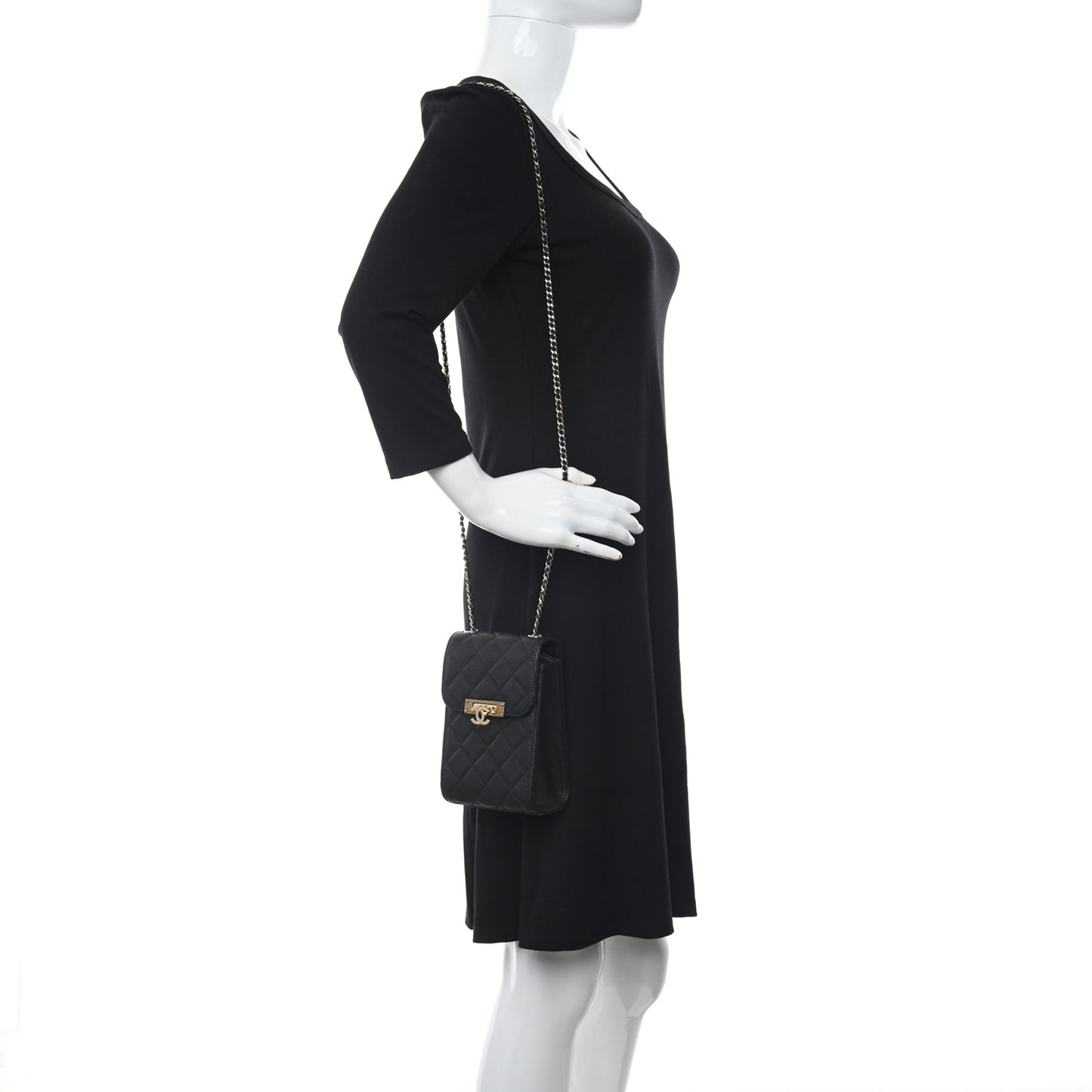 Caviar Quilted Golden Class Phone Holder Black