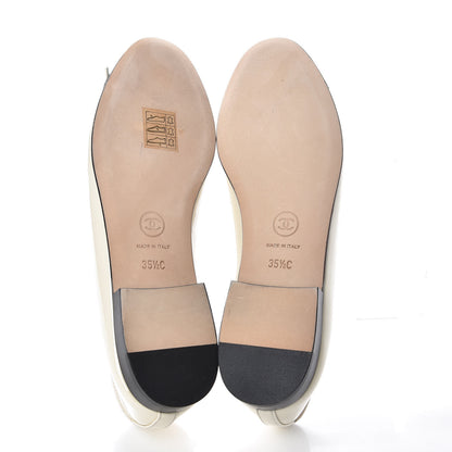 Chanel Patent CC Cap Toe Ballerina Flats 35.5 Beige Black 5 of 9
