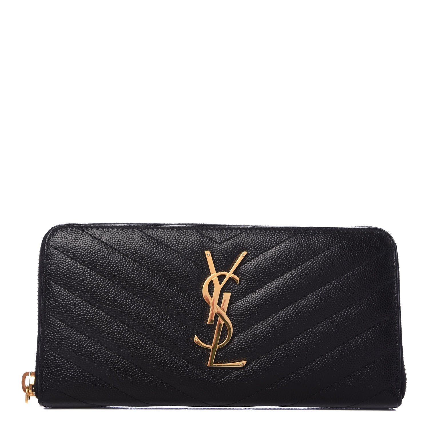 Saint Laurent Grain De Poudre Matelasse Chevron Monogram Zip Around Wallet Black 1 of 7