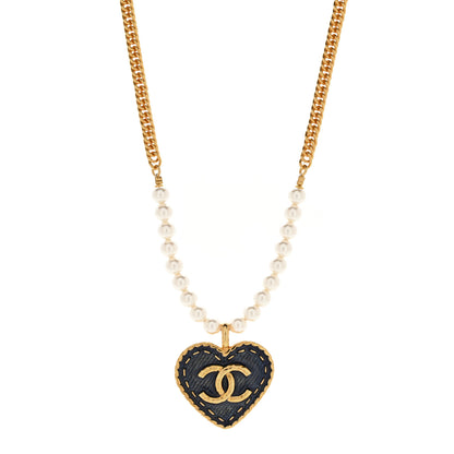 Chanel Metal Denim CC Heart Choker Gold Blue Pearly White 1 of 5