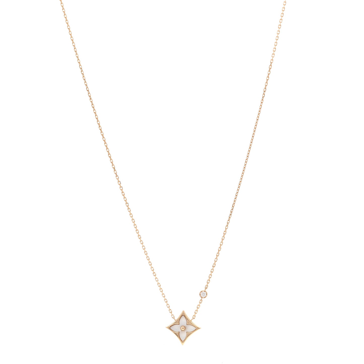 18K Pink Gold Diamond Mother of Pearl Color Blossom BB Star Pendant Necklace