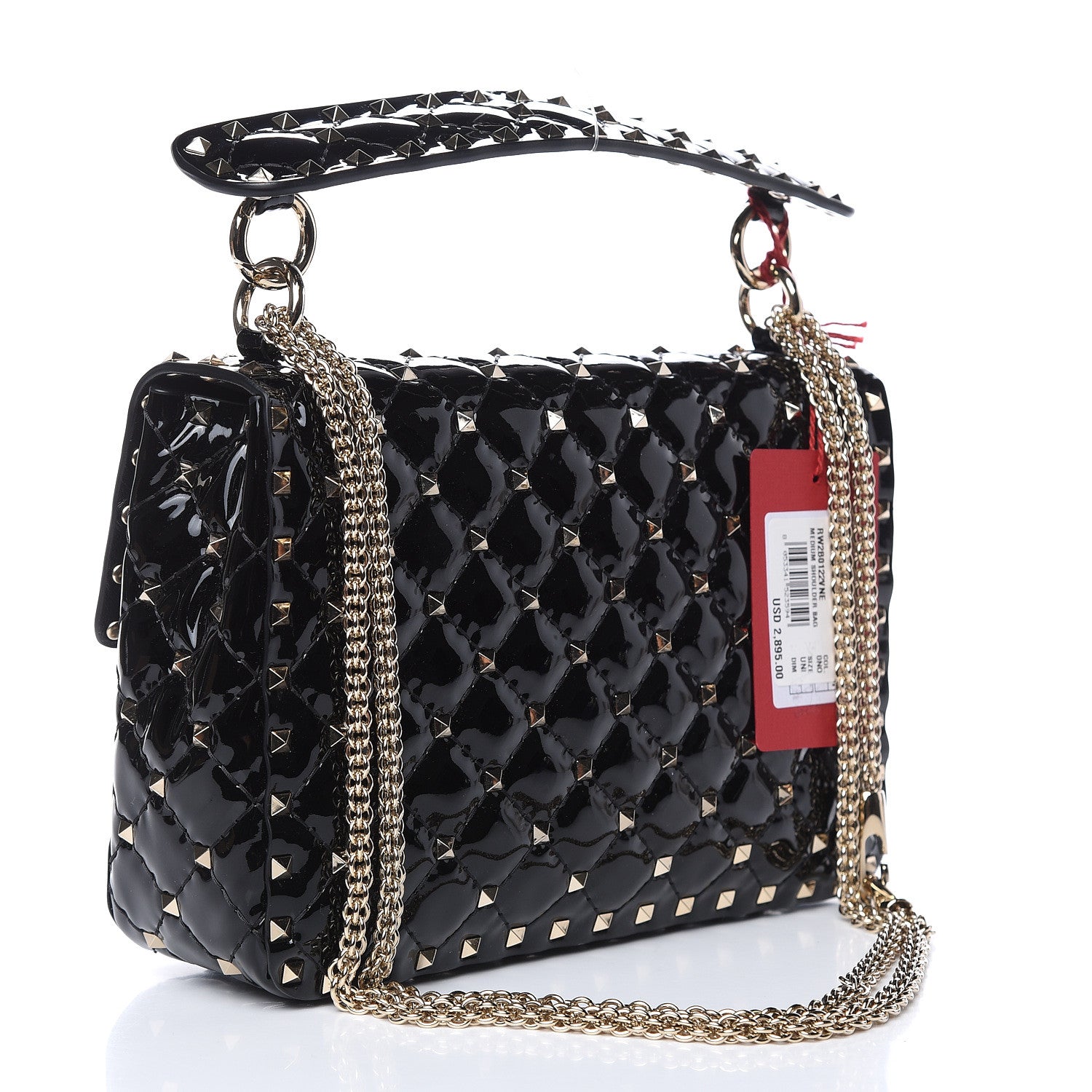 Valentino Garavani Patent Medium Rockstud Spike Shoulder Bag Black 3 of 10