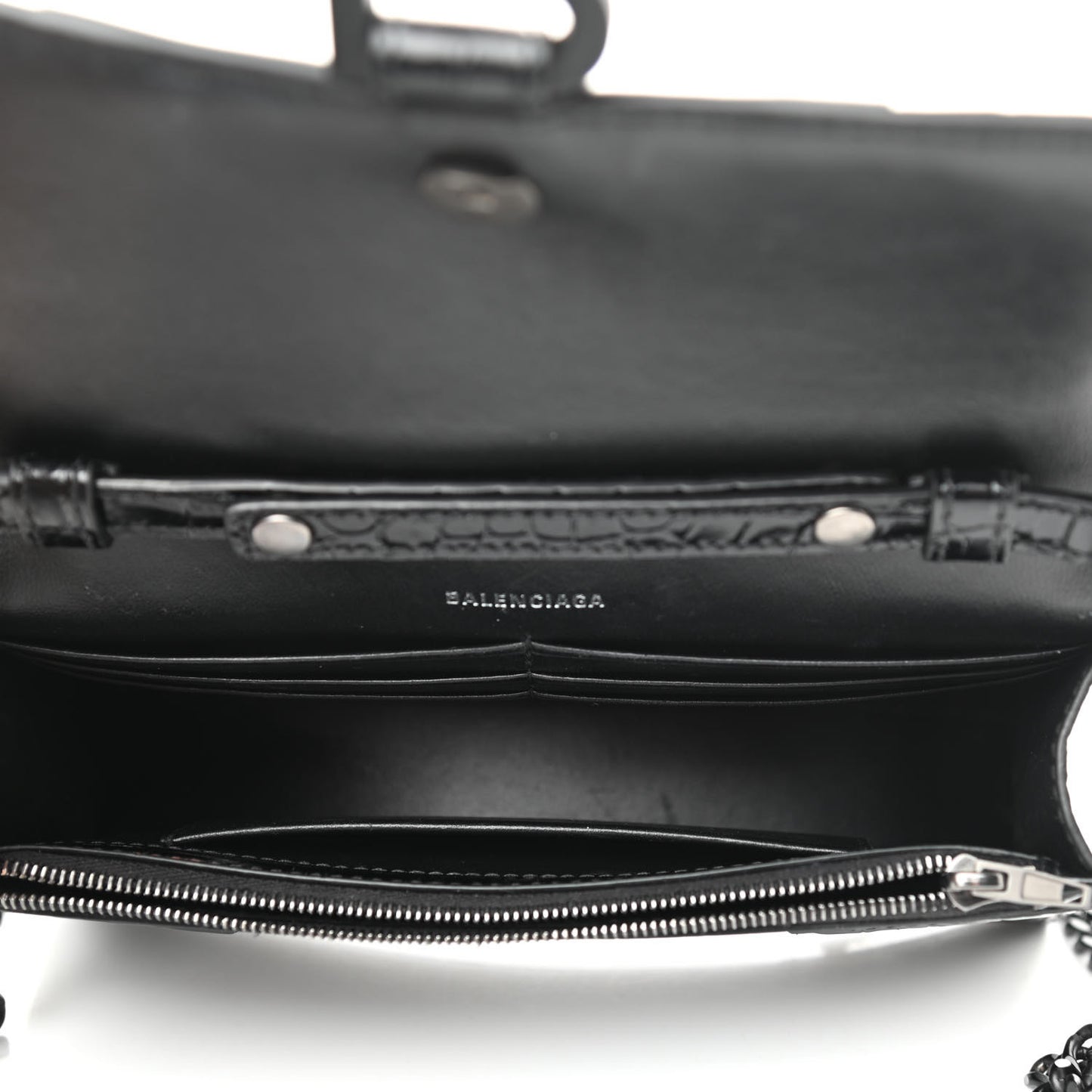 Shiny Calfskin Monochrome Crocodile Embossed Hourglass Chain Bag Black