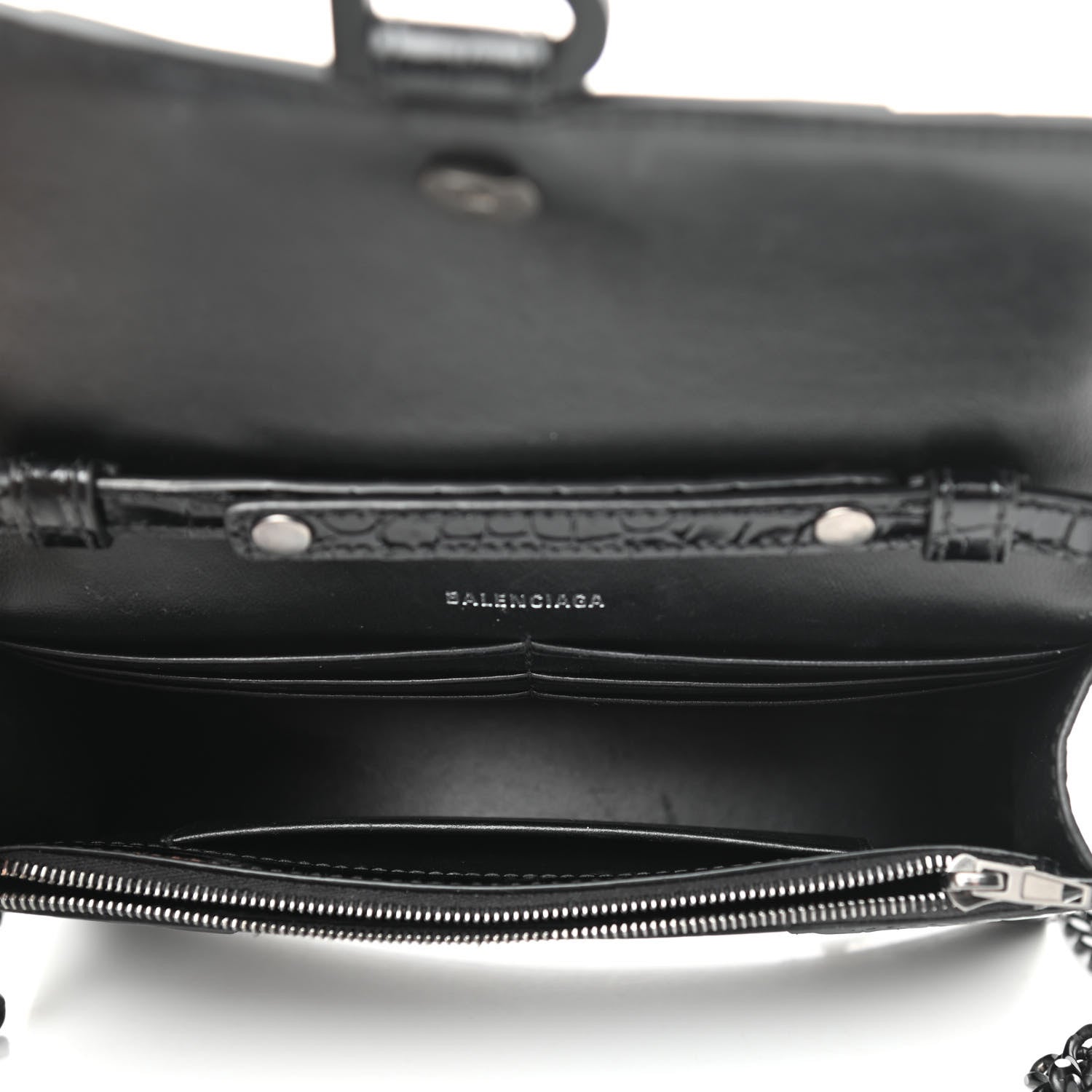 Balenciaga Shiny Calfskin Monochrome Crocodile Embossed Hourglass Chain Bag Black 5 of 9