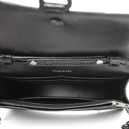 Balenciaga Shiny Calfskin Monochrome Crocodile Embossed Hourglass Chain Bag Black 5 of 9