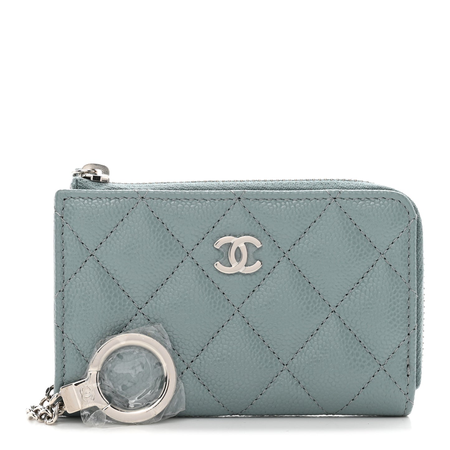 Caviar Quilted Zipped Key Holder Case Blue