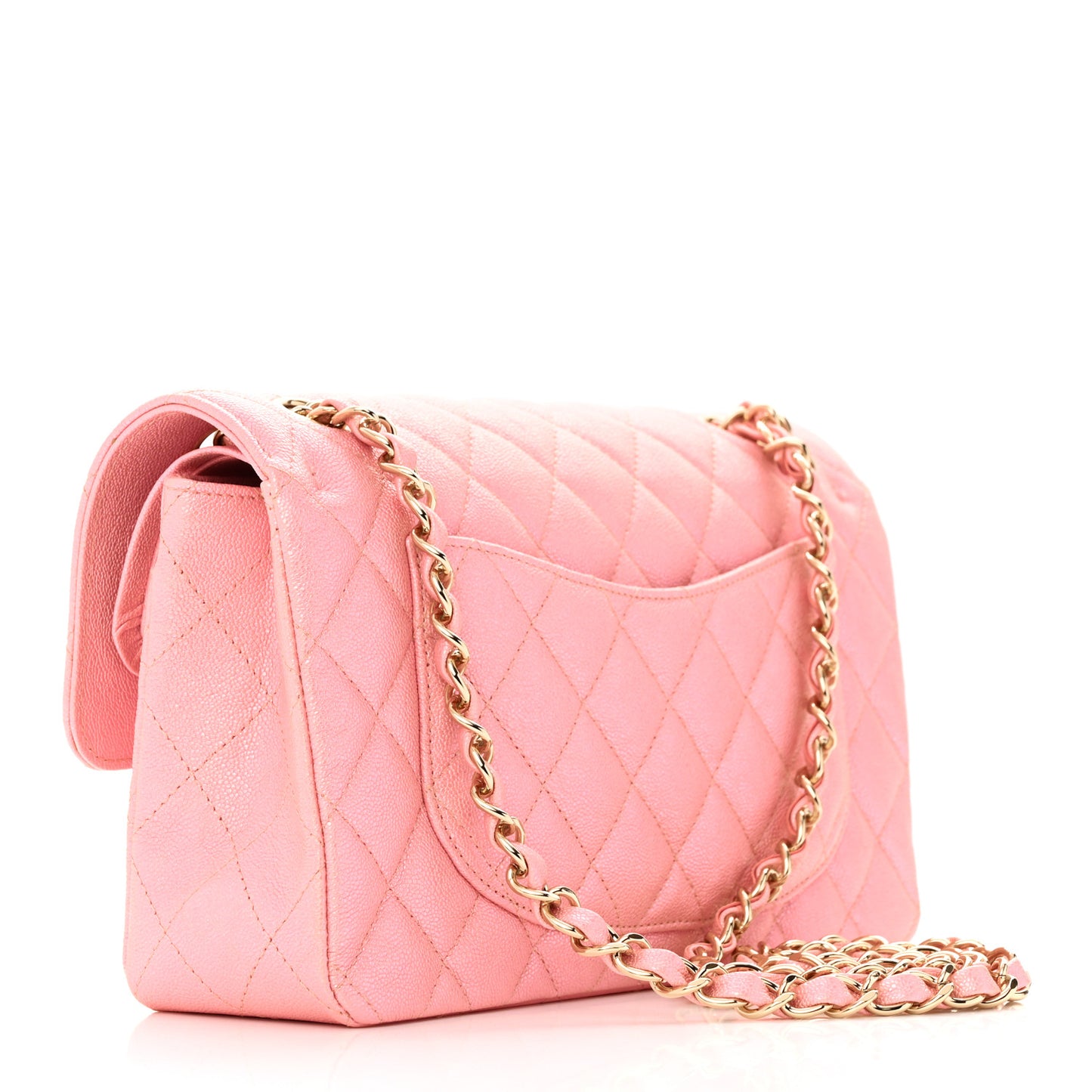 Iridescent Caviar Quilted Small Double Flap Pink