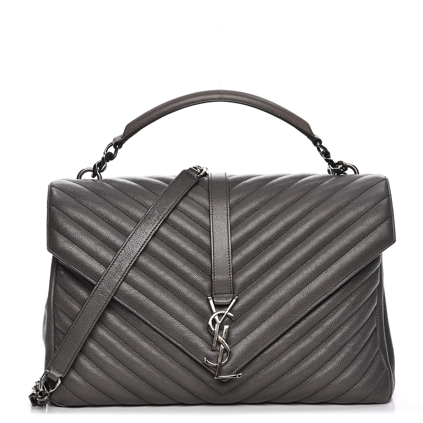 Sheepskin Matelasse Chevron Monogram Large College Satchel Grey