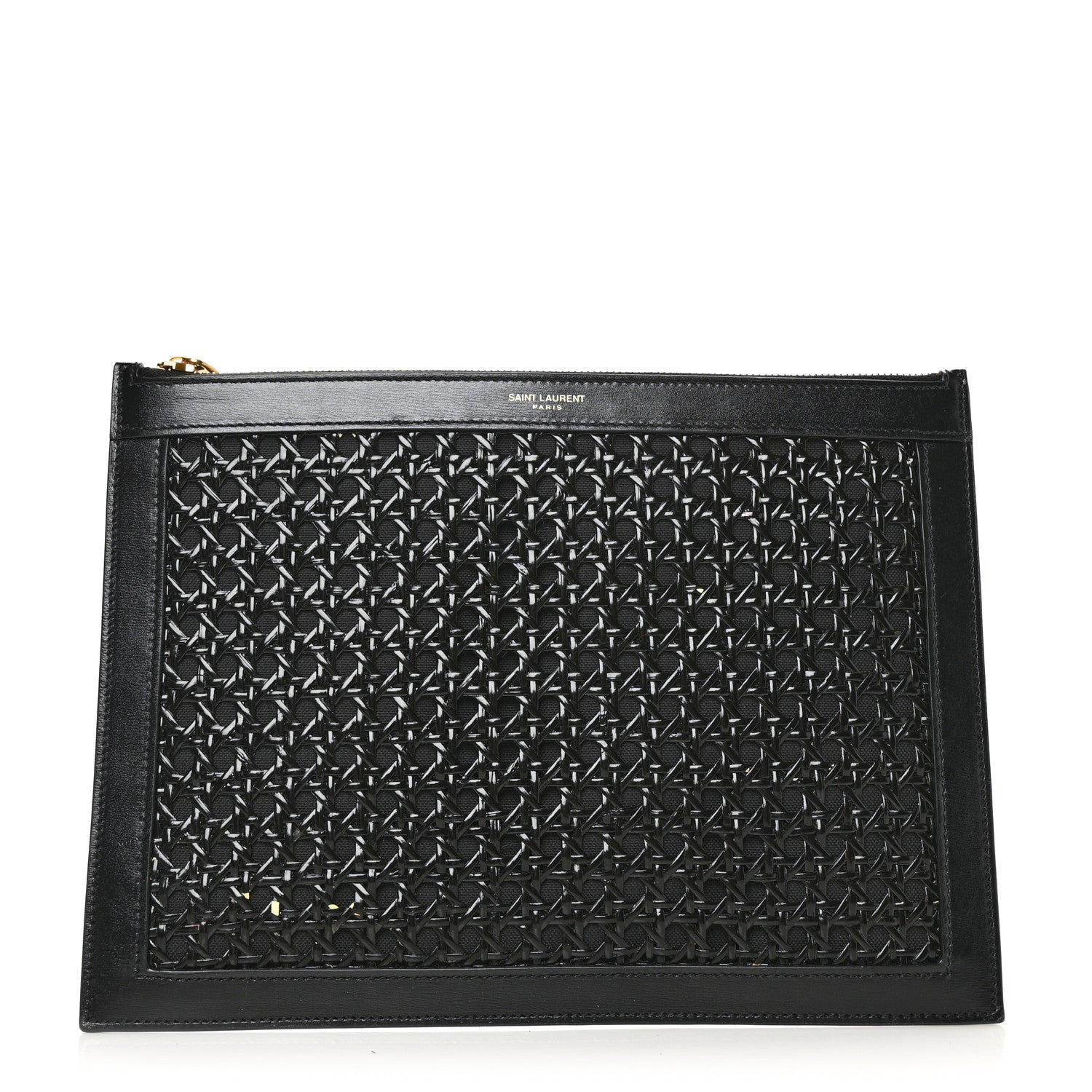 Saint Laurent Raffia Calfskin Medium Zip Clutch Black 1 of 6