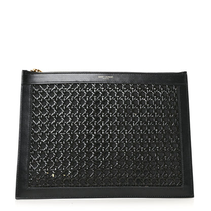 Saint Laurent Raffia Calfskin Medium Zip Clutch Black 1 of 6