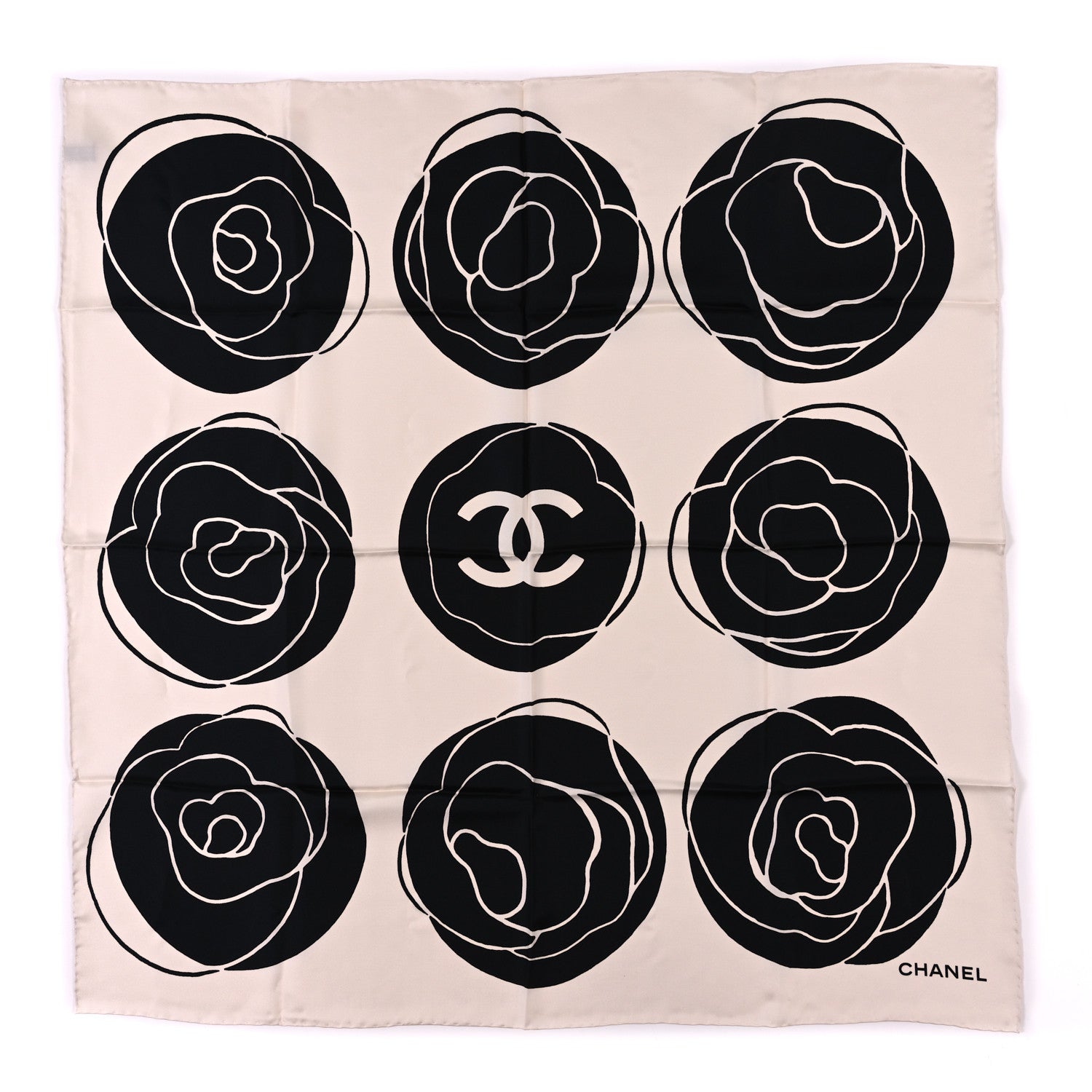 Chanel Silk CC Camellia Scarf Black White 1 of 5