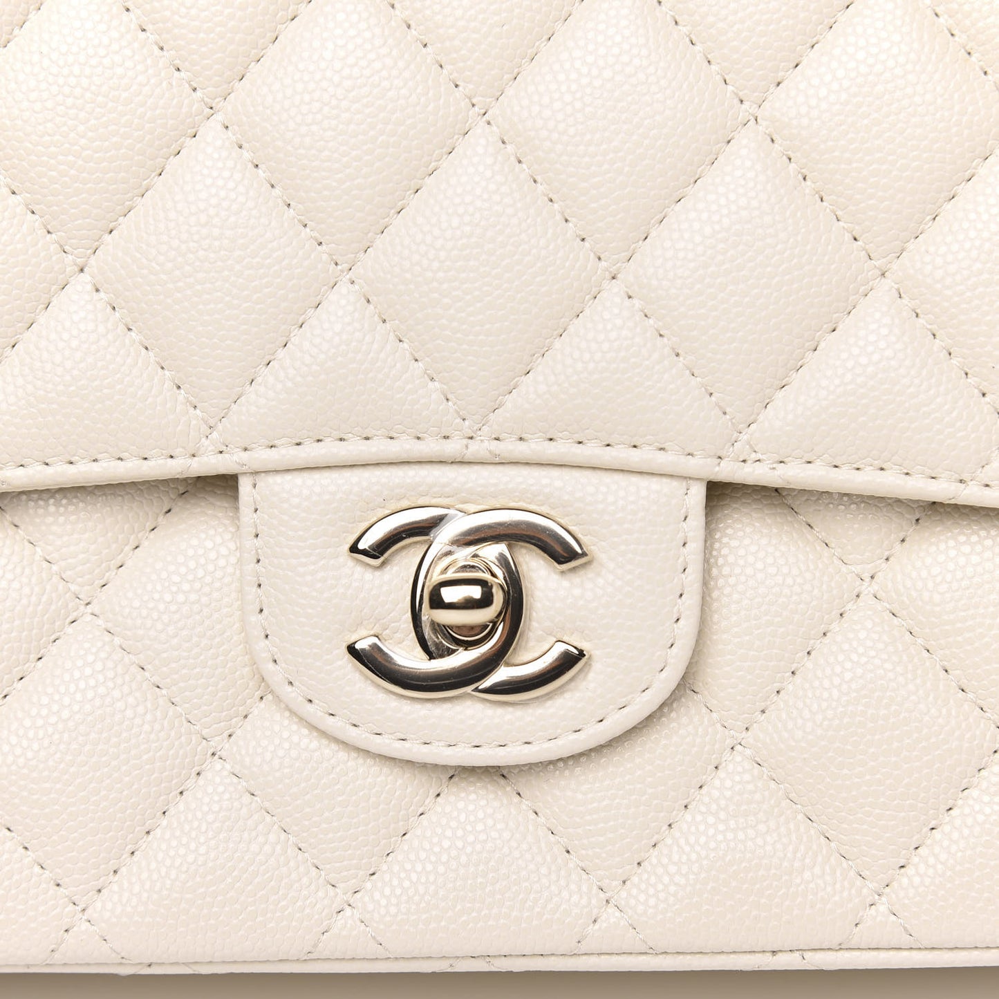 Caviar Quilted Medium Double Flap White