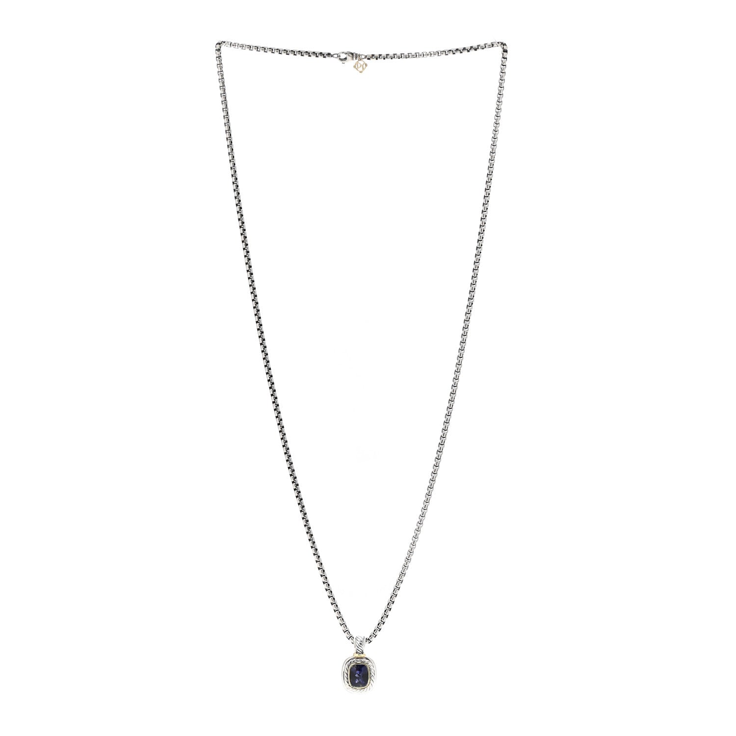 David Yurman Sterling Silver 14K Yellow Gold Iolite 10mm Albion Pendant Necklace 3 of 6