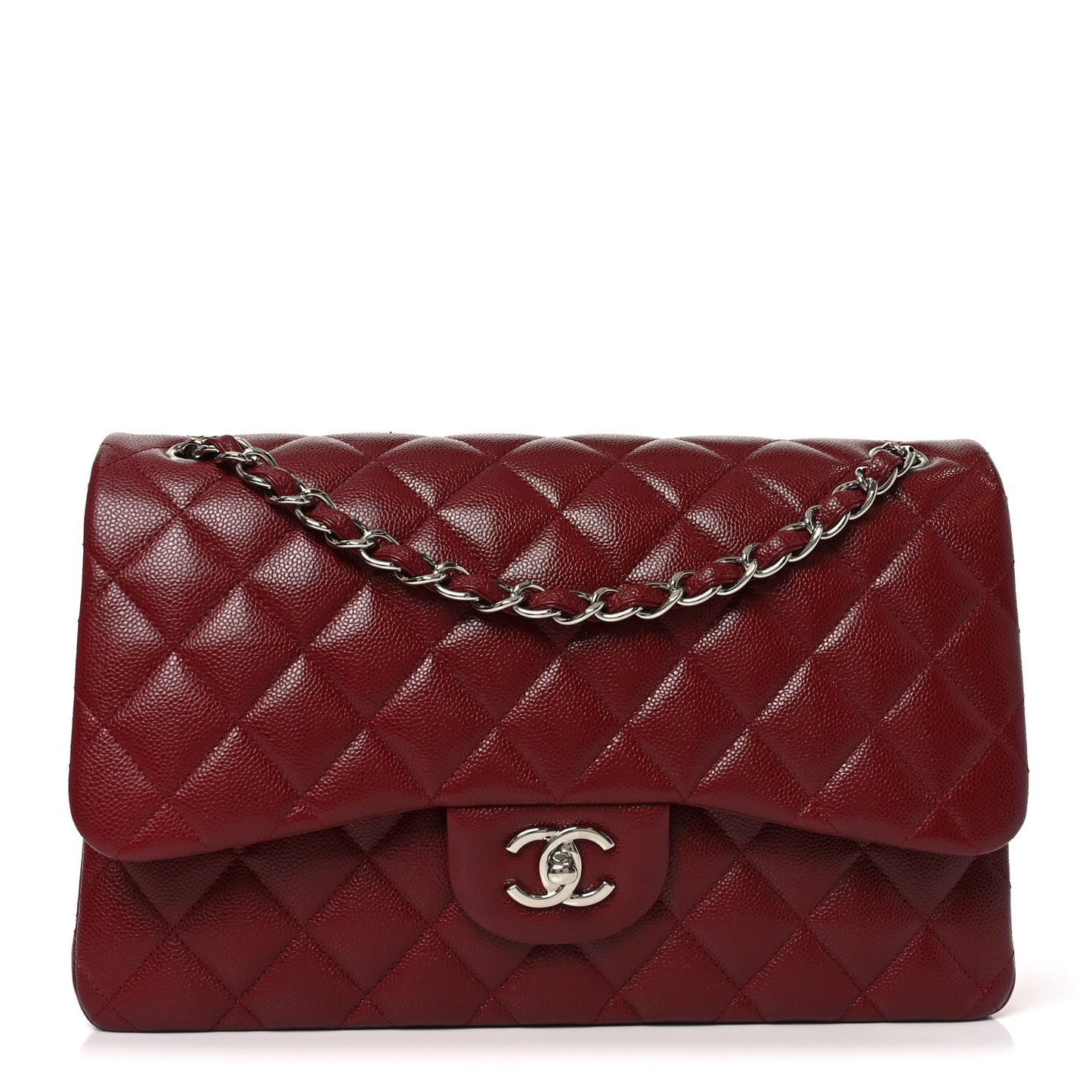 Caviar Quilted Jumbo Double Flap Burgundy