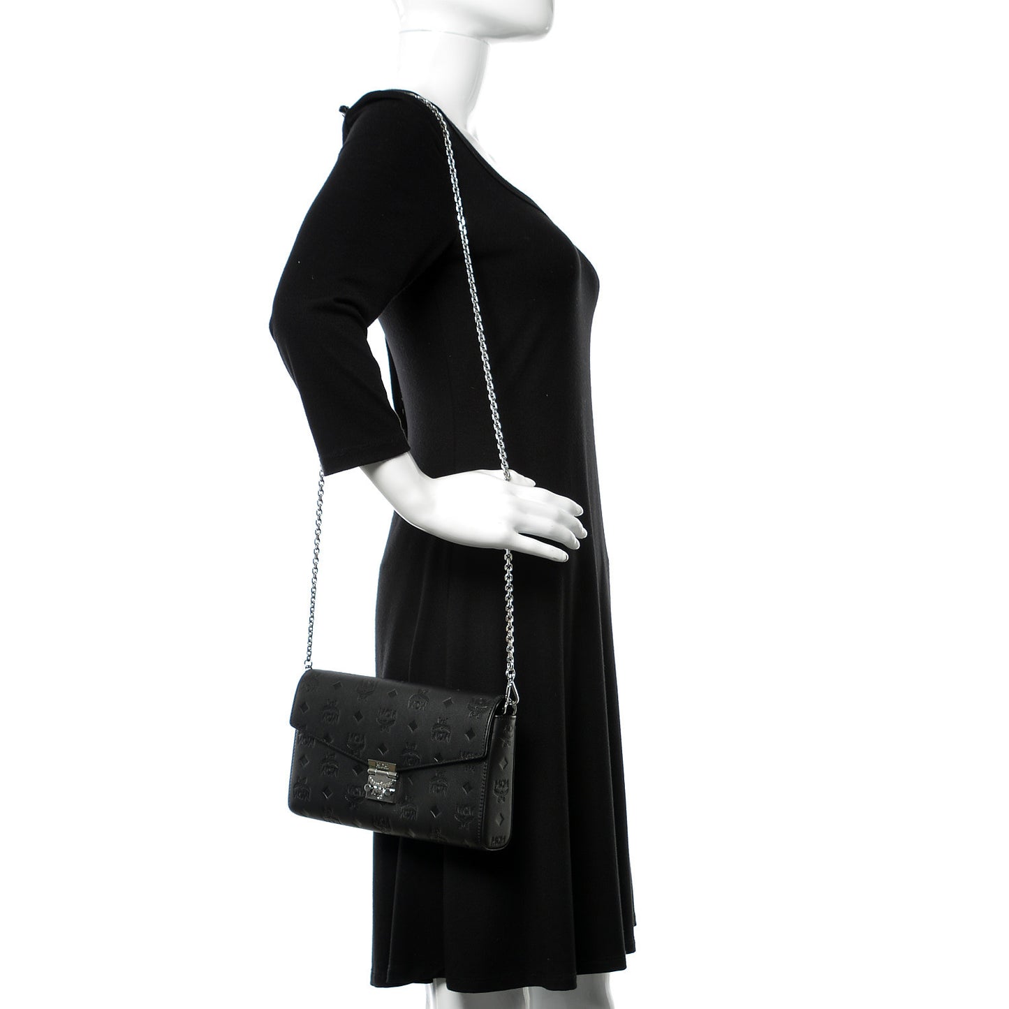 Calfskin Ottomar Monogram Medium Millie Crossbody Bag Black
