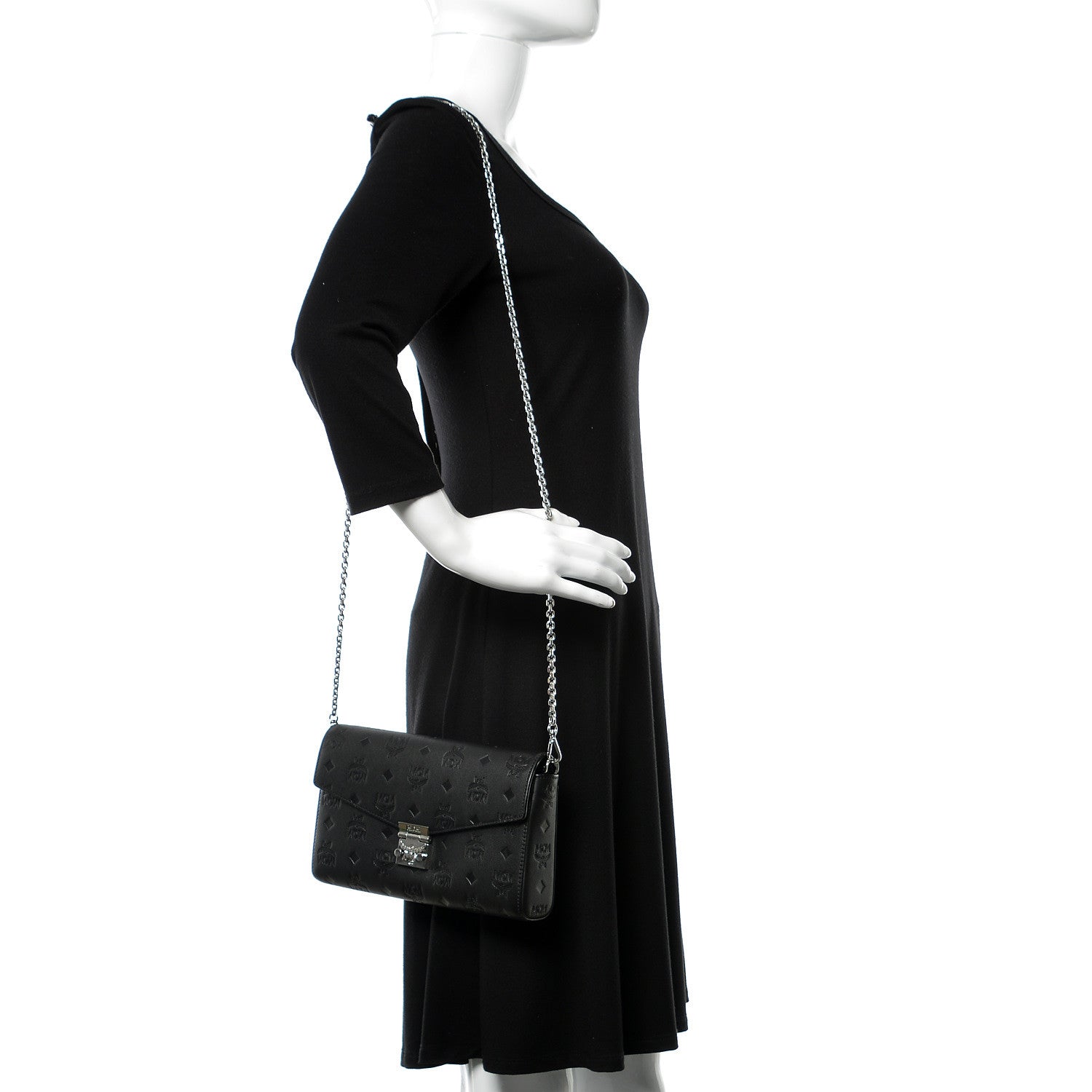 MCM Calfskin Ottomar Monogram Medium Millie Crossbody Bag Black 2 of 8