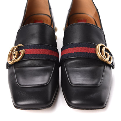 Gucci Betis Glamour Calfskin Web Pearl Embellished Peyton 35mm Loafer Pumps 37 Black 11 of 15