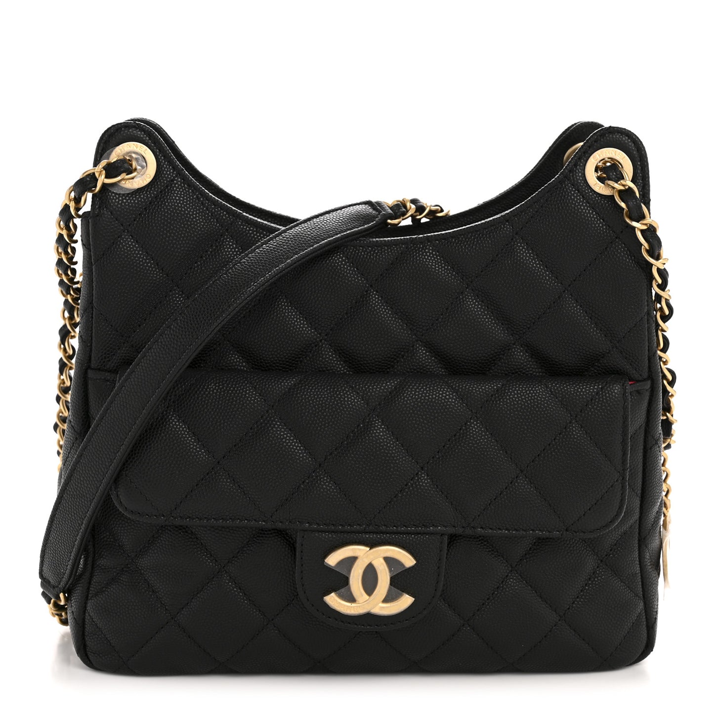 Caviar Quilted Wavy CC Hobo Black